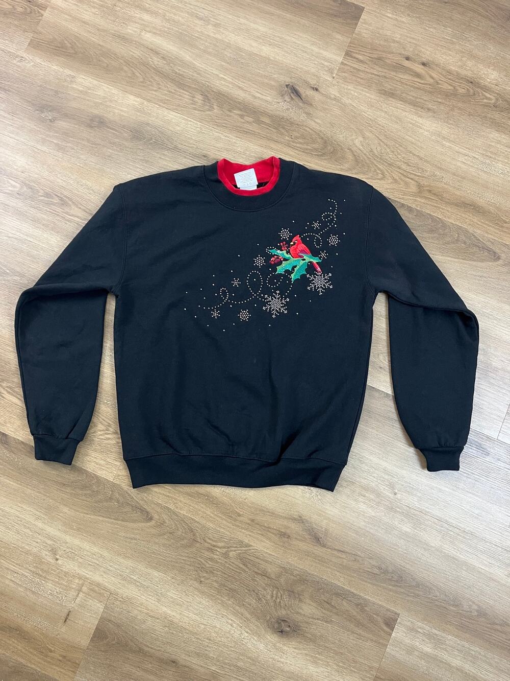 Vintage Pleasant Shade Cardinal Holly Embellished Sweatshirt Sz S